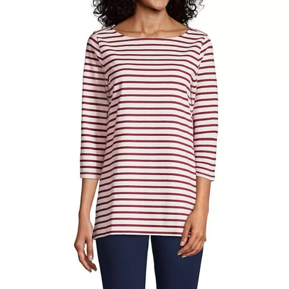 LANDS' END Women's 3/4 Sleeve Heavyweight Jersey Boatneck Tunic Blouse‎ Size MP